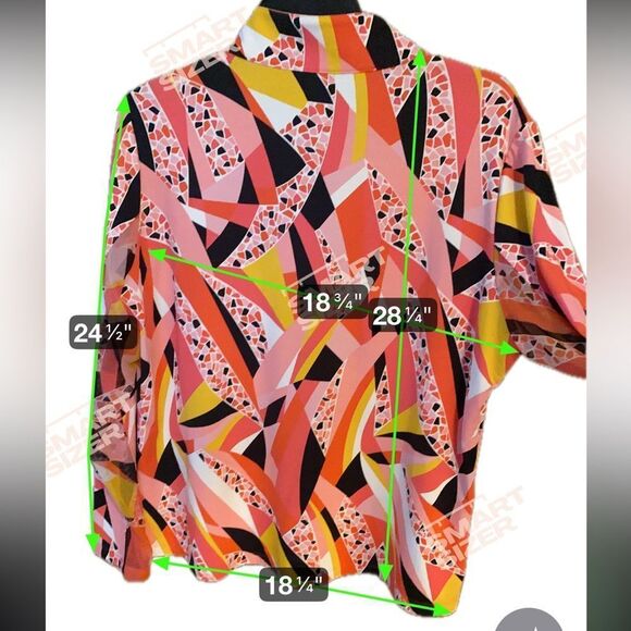 Ibkul Sz XL Vibrant Orange Geometric Print Pickleball Sporty Long Sleeve Polo - Picture 5 of 9